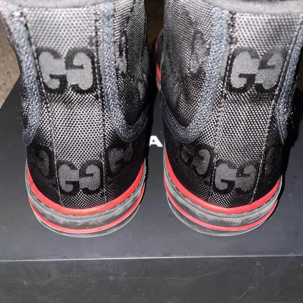 100% Authentic Gucci Tennis 1977 High Top GG Sneakers Black US M 9, W 10.5